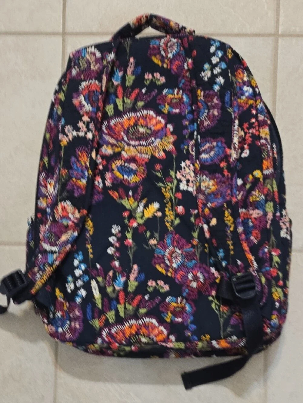 Vera Bradley Quilted Floral Backpack - Black Multicolor Pattern